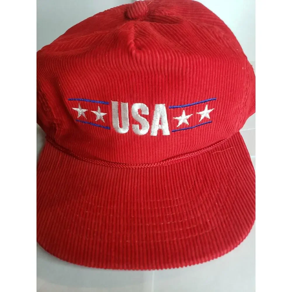 1984 LOS ANGELES OLYMPICS USA hat cap red hollywood park corduroy vintage 80s